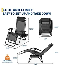 homfan 2 Piece 42-Inch Lounge Chairs with Cup Holder. Metal Frame Outdoor Recliner Set for Patio Garden. Textilene Fabric