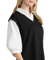 Jones New York Petite Collared 3/4-Length Sleeve Top