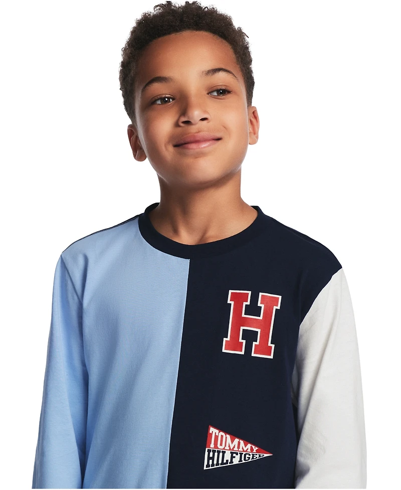 Tommy Hilfiger Boys' 8-20 Color-Block Logo Long-Sleeve T-Shirt