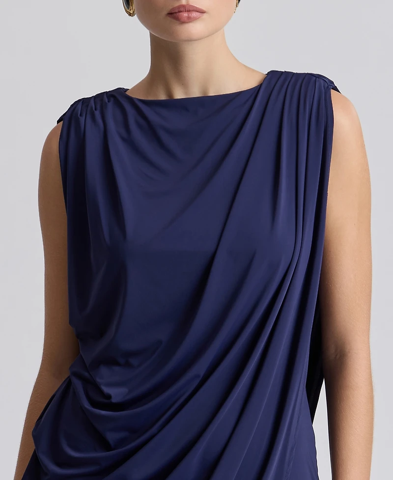 Avec Les Filles Women's Asymmetrical Draped Strong Shoulder Mini Dress