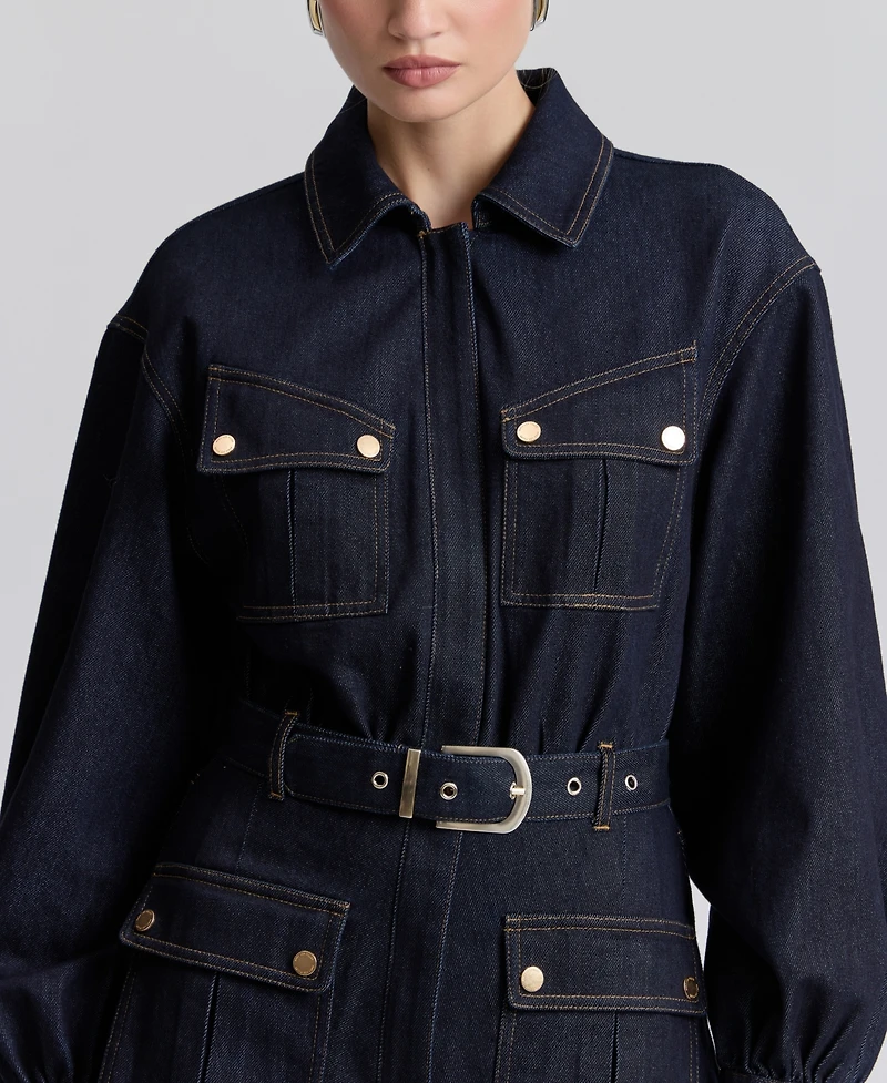 Avec Les Filles Women's Stretch Denim Belted Cargo Mini Dress