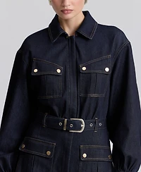 Avec Les Filles Women's Stretch Denim Belted Cargo Mini Dress