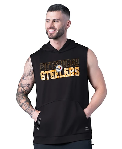 Msx By Michael Strahan Men's Black Pittsburgh Steelers Tri-Blend Rebound Sleeveless Hoodie