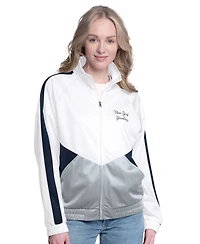 G-iii Sports by Carl Banks Women's White/Navy New York Yankees Rally Rhinestone Raglan Full-Zip Track Jacket