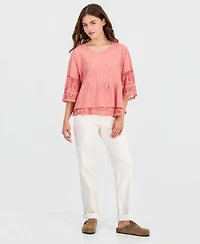 Democracy Petite Lace Double Bell Flounce Top