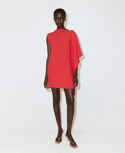 Mango Women's Asymmetrical Neck And Metallic Detail Dress