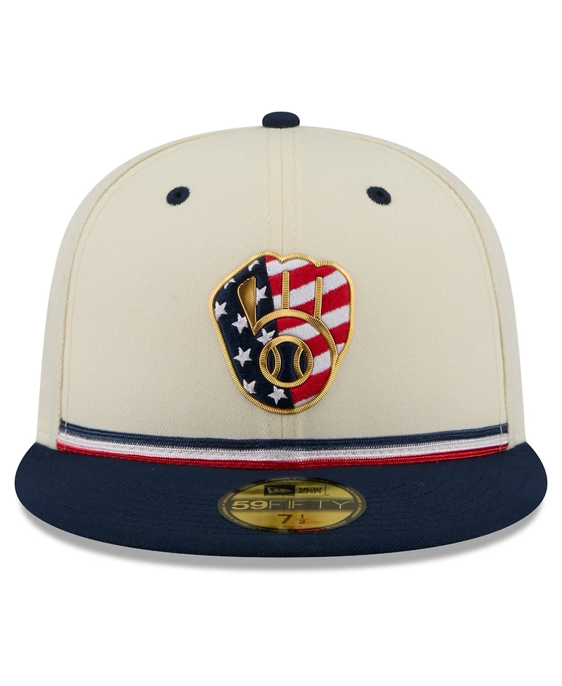 New Era Men's Cream/Blue Milwaukee Brewers Usa 250 Fourth of July 59FIFTY Fitted Hat