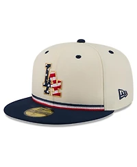 New Era Men's Cream/Blue Los Angeles Dodgers Usa 250 Fourth of July 59FIFTY Fitted Hat