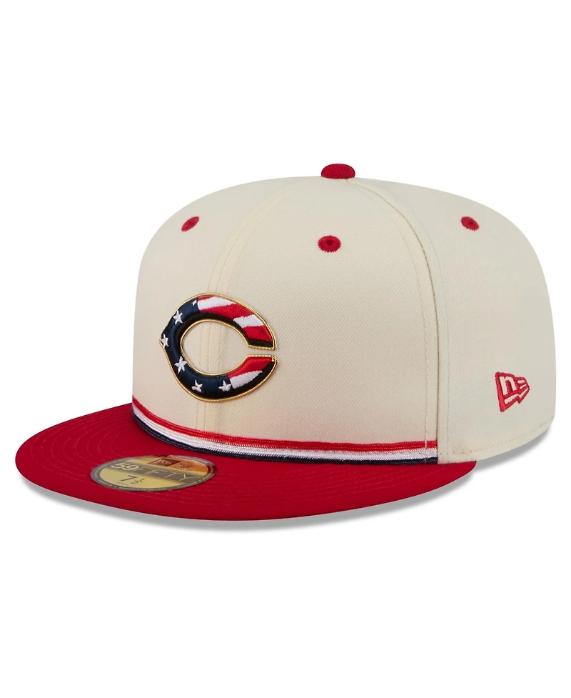 New Era Men's Cream/Red Cincinnati Reds Usa 250 Fourth of July 59FIFTY Fitted Hat