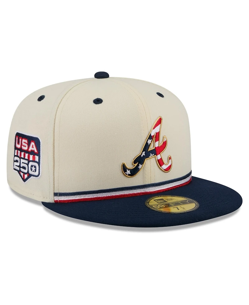New Era Men's Cream/Blue Atlanta Braves Usa 250 Fourth of July 59FIFTY Fitted Hat