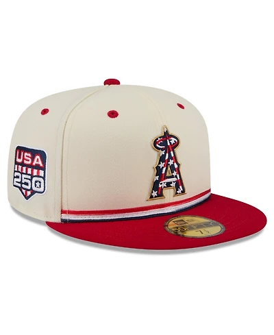 New Era Men's Cream/Red Los Angeles Angels Usa 250 Fourth of July 59FIFTY Fitted Hat