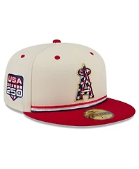 New Era Men's Cream/Red Los Angeles Angels Usa 250 Fourth of July 59FIFTY Fitted Hat