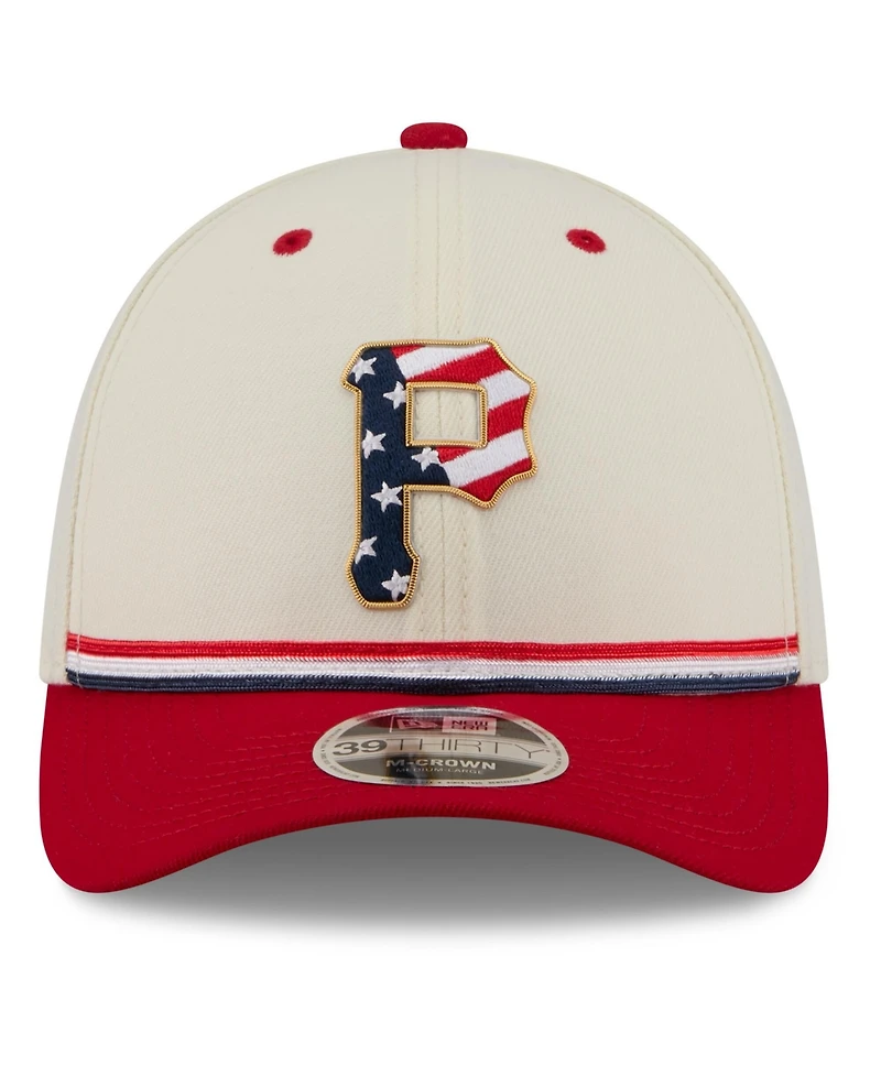 New Era Men's Cream/Red Pittsburgh Pirates Usa 250 Fourth of July 39THIRTY M-Crown Flex Hat