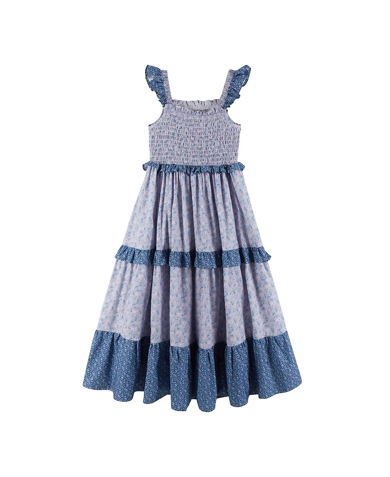 Andy & Evan Girls Andy and Evan Blue Bloom Mixed Floral Ruffle Maxi Dress