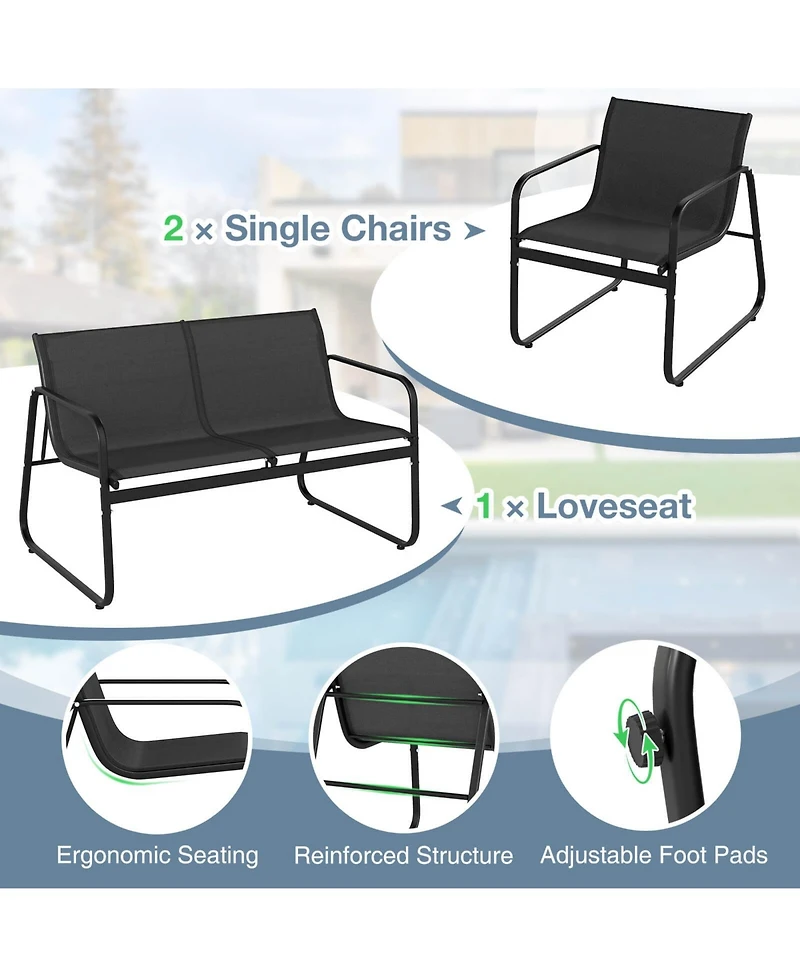 Costway Piece Patio Furniture Set Fabric Lawn Chairs and Loveseat with Coffee Table