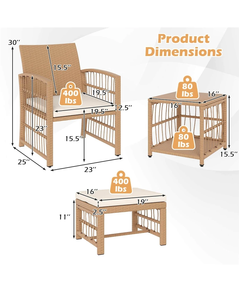 Costway 5 Pieces Patio Conversation Set Pe Rattan Balcony Furniture Set with Cushions