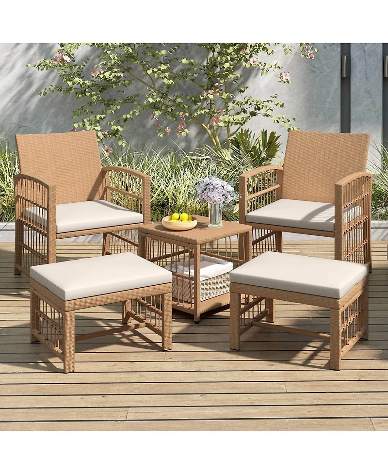 Costway 5 Pieces Patio Conversation Set Pe Rattan Balcony Furniture Set with Cushions