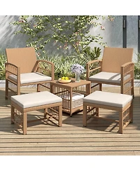 Costway 5 Pieces Patio Conversation Set Pe Rattan Balcony Furniture Set with Cushions