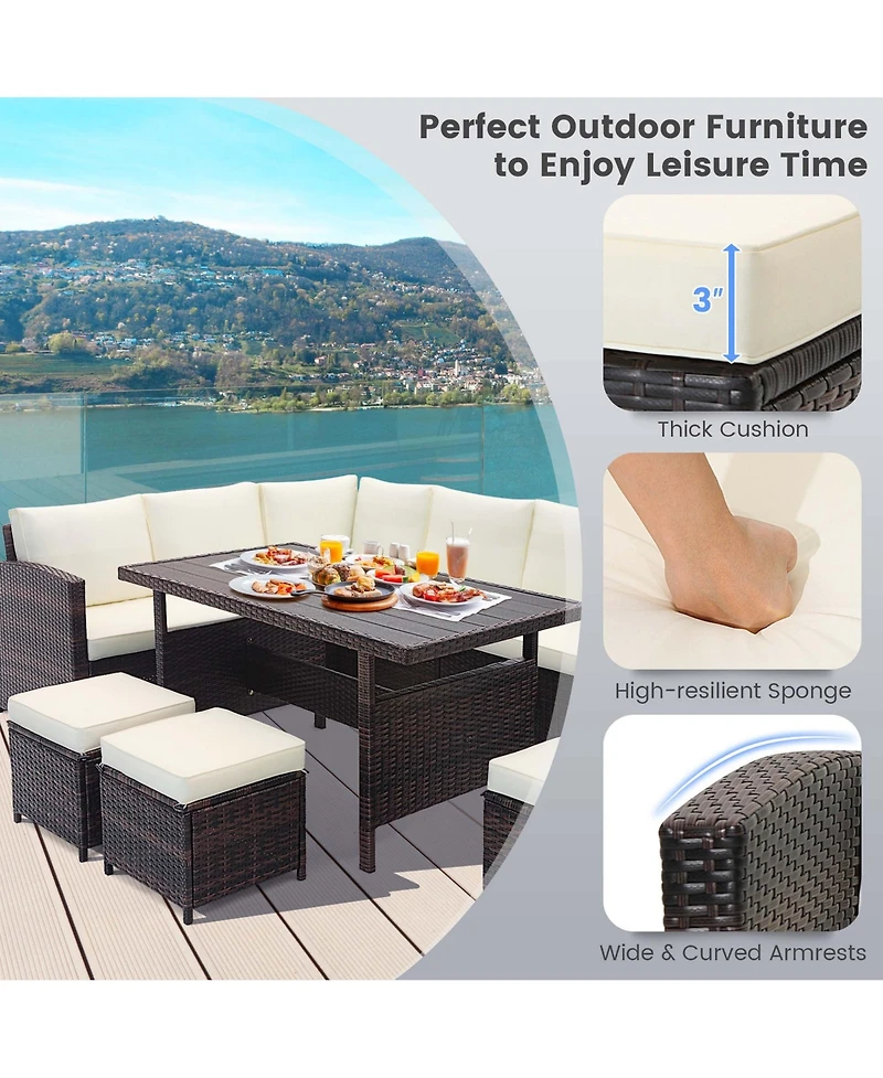 Costway 7 Piece Patio Furniture Set Rattan Sectional Conversation Sofa Coffee Table Porch