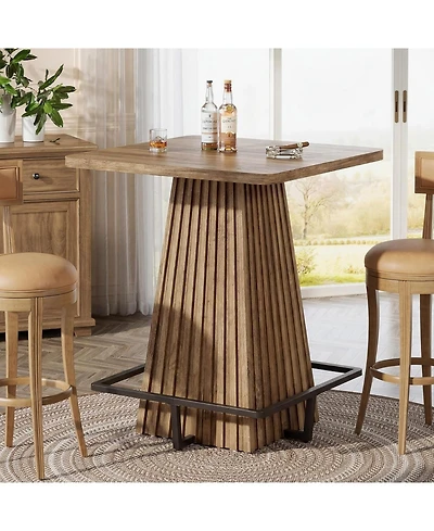 Tribesigns 37.4"H Square Bar Table: Farmhouse counter height pub table with metal footrest. For home bar, tavern, coffee corner.