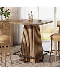 Tribesigns 37.4"H Square Bar Table: Farmhouse counter height pub table with metal footrest. For home bar, tavern, coffee corner.