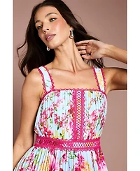 Coast Women's Pleated Floral Square Neck Midi Dress