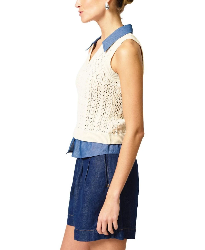 Central Park West Women's Hazel Pointelle Stitch Halter Twofer