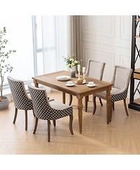 Clihome Furniture, Ultra Side Dining Chair, Thickened fabric chairs with neutrally toned solid wood legs, Bronze nail head, Set of 2