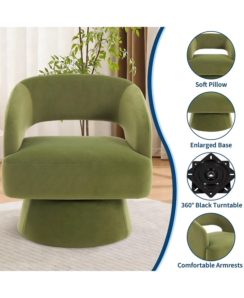 homfan Modern Swivel Barrel Chairs, Soft Round Lounge Chairs, Hollowed Back, 360degree(s) Rotating Base for Living Room, Bedroom, Vanity, Reading Nook