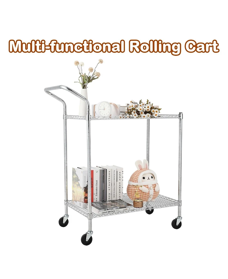homfan Bar Cart, Heavy Duty Metal Utility Cart with Adjustable Shelves and Locking Wheels for Kitchen or Pantry