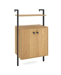 Slickblue Wall Mount Bookshelf with 2-Door Storage Cabinet for Home Organization