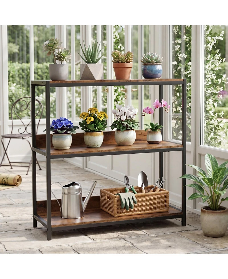 Slickblue Industrial Bookcase with 3 Wooden Shelves and Metal Frame Design