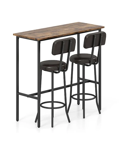 Slickblue 3 Piece Bar Table Set with 2 Stools, Upholstered Seats and Footrests