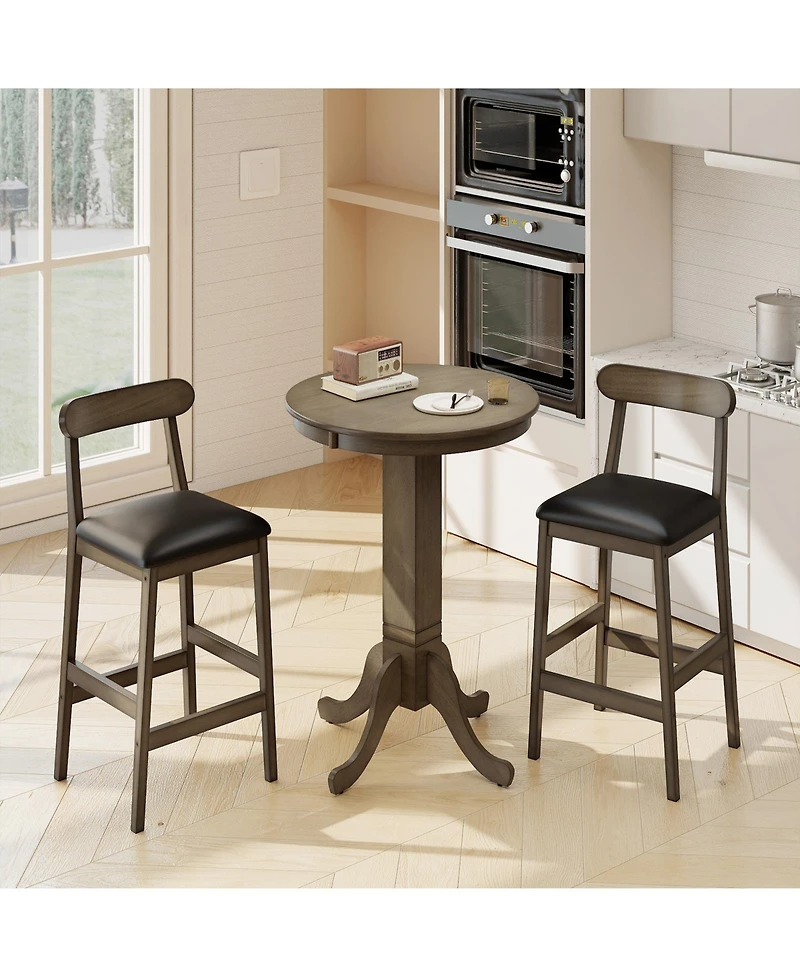 Slickblue 3 Piece Pub Table Set with 2 Stools and Round Wood Bar Table