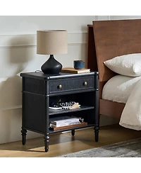 Hulala Home Hoai Transitional 26"W Fluted 1-Drawer Solid End Table with Built-In Charging Station