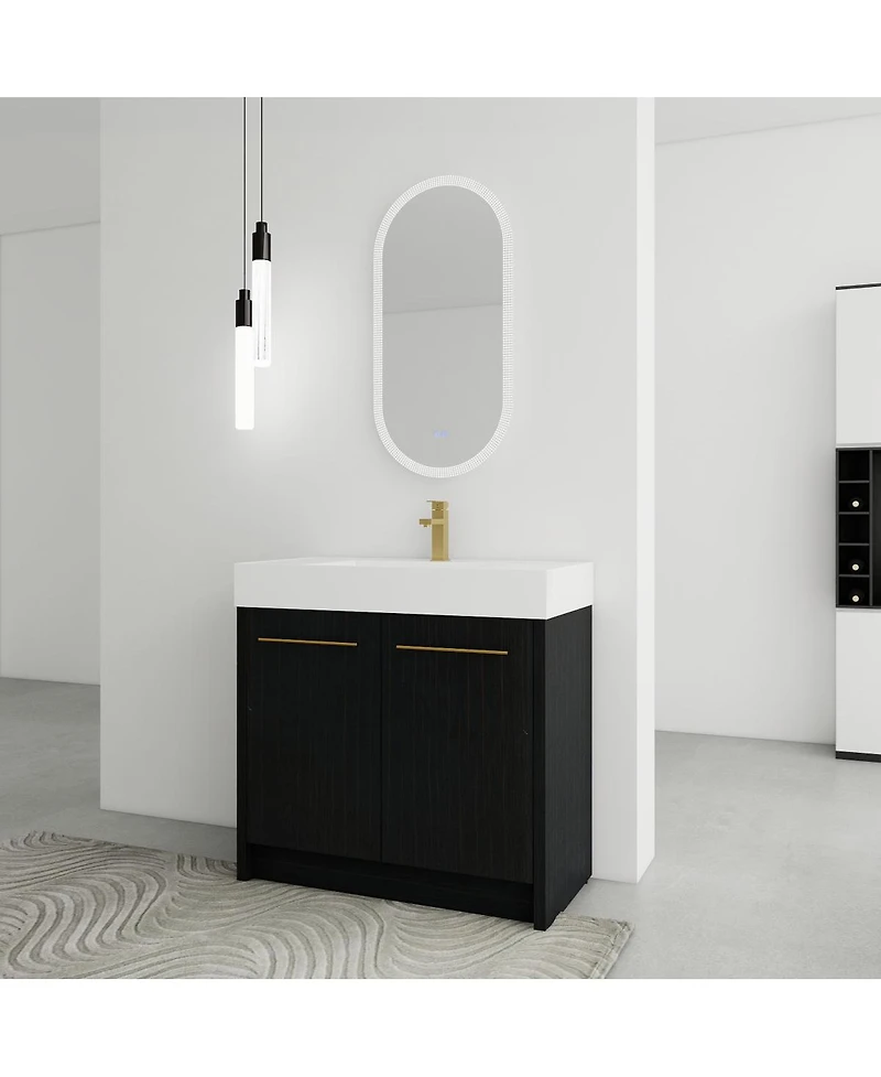Sillysis Modern Chestnut Bathroom Vanity with Resin Sink, Soft Close Doors
