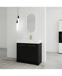 Sillysis Modern Chestnut Bathroom Vanity with Resin Sink, Soft Close Doors