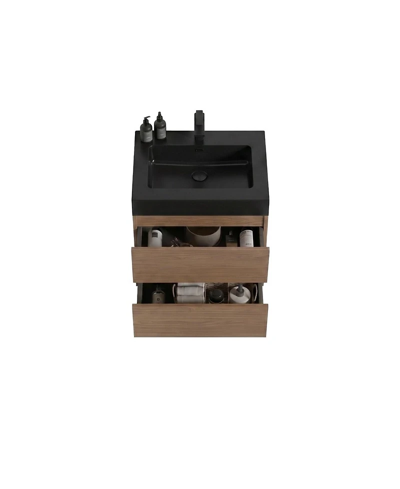 Sillysis Floating Bathroom Vanity with Double Storage Drawers, Soft Close Glides, Handle-Free Modern Design, Pre-assembled