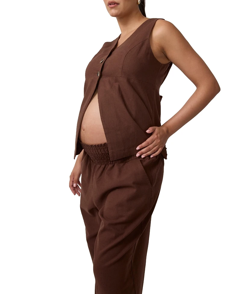 Ingrid + Isabel Women's Maternity Smocked Linen Wide Leg Pant