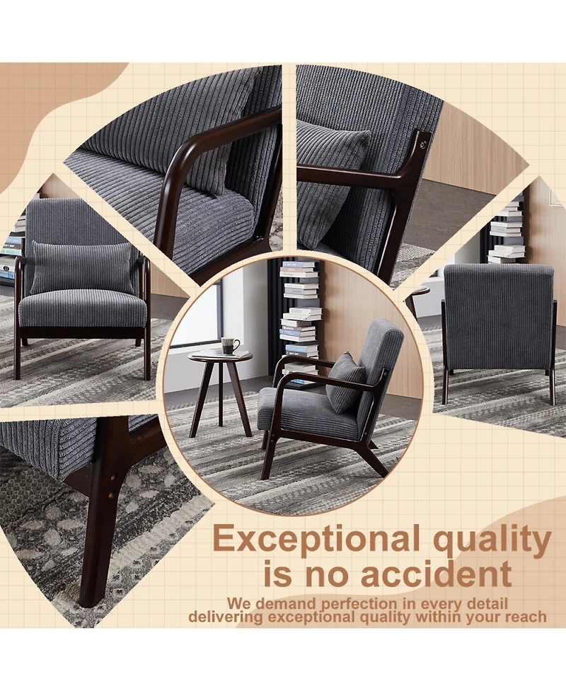 Rainsken Accent Chair with Side Table, Mid-Century Modern Upholstered Chair and Coffee Table Set for Living Room, Bedroom