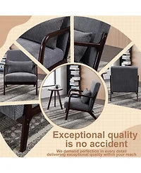 Rainsken Accent Chair with Side Table, Mid-Century Modern Upholstered Chair and Coffee Table Set for Living Room, Bedroom