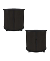 Rainsken Modern Cylinder End Table Set of 2, with Built-in Charging Station and Sliding Door, Fluted Accent Nightstand, for Living Room, Bedroom