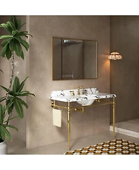 Sillysis 48 Inch Bathroom Console Sink with Engineered Marble Top, Ceramic Basin, Stainless Steel Frame, Retro Style, Towel Bar