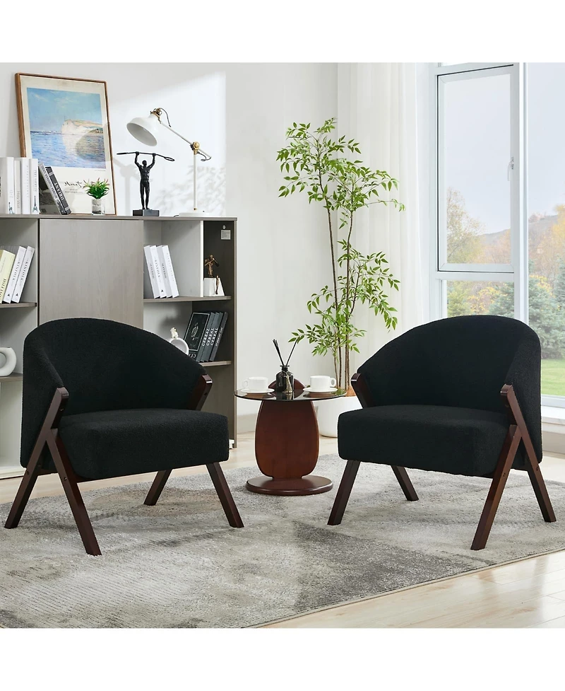 homfan Modern Comfort Accent Chair for Living Room, Upholstered Armchair with Wood Frame, Linen or Fleece Soft, Easy Assembly