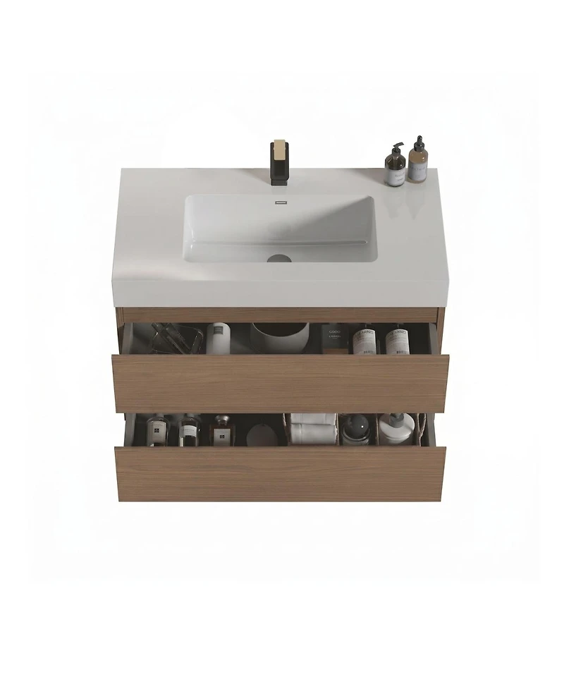 Sillysis Floating Bathroom Vanity with Double Storage Drawers, Soft Close Glides, Handle-Free Modern Design, Pre-assembled