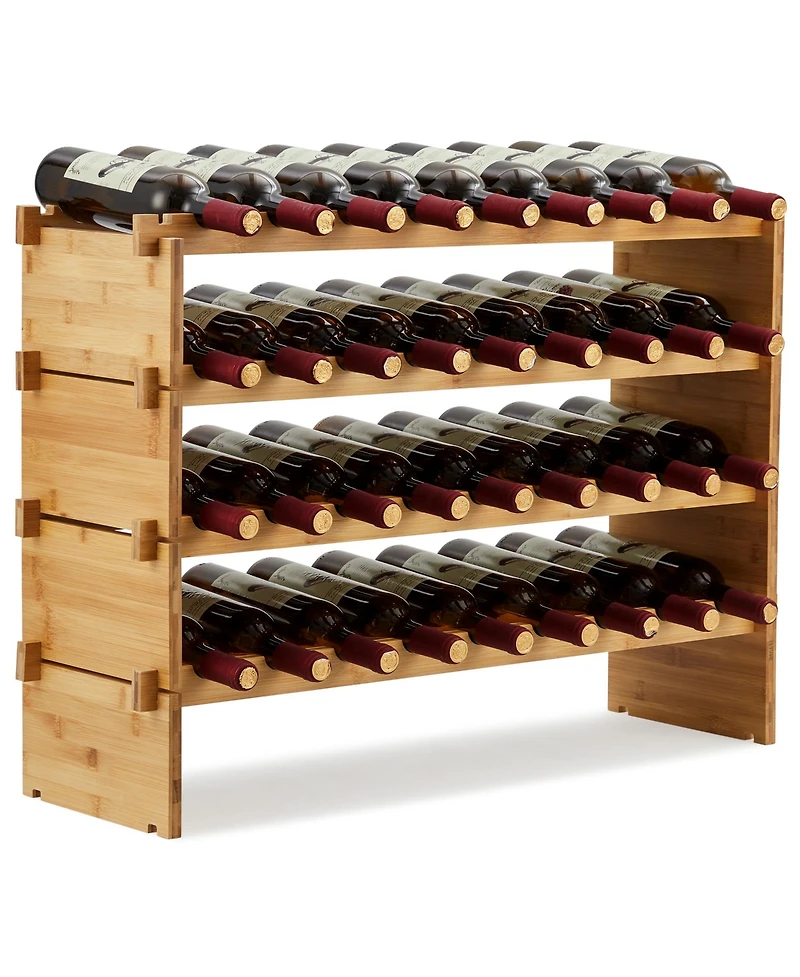 homfan 33"W Material Wine Rack with 4-Tier Shelves Holds 36 Bottles. Countertop Wine Storage for Kitchen Dining Room Bar