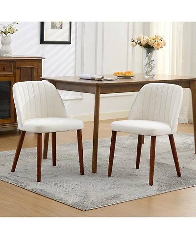 homfan Set of 2 Modern Upholstered Wooden Dining Chairs - Fabric Padded Seat, Comfortable Contemporary Side Chairs