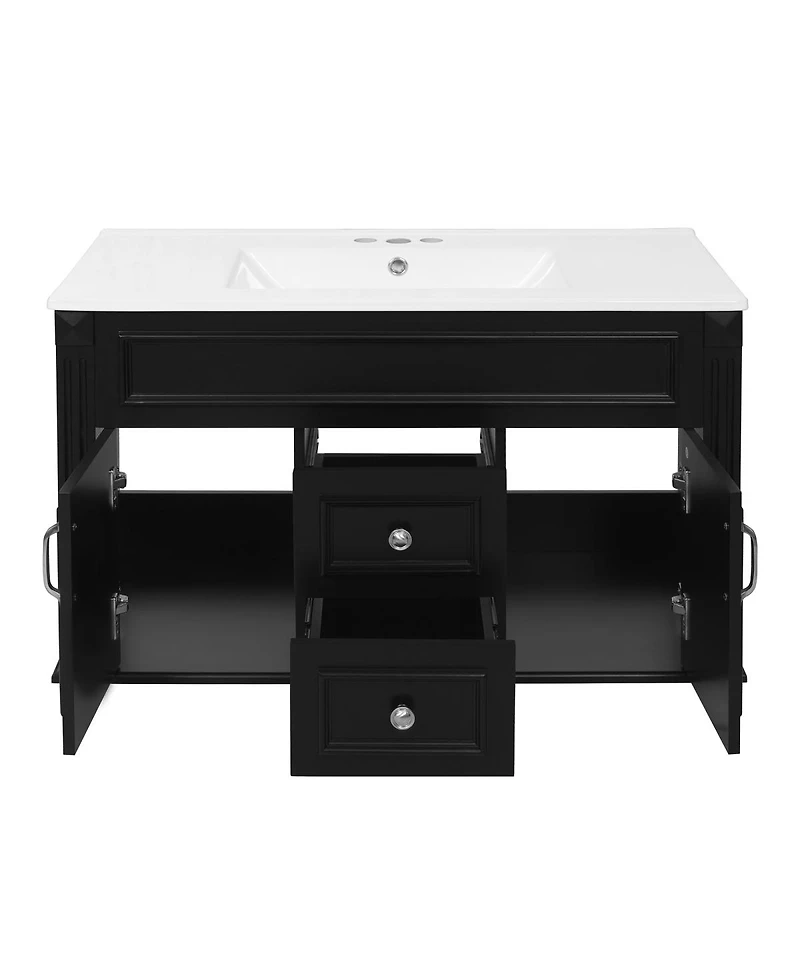 Sillysis 36 Inch Floating Bathroom Vanity with Ceramic Sink, Wall Mounted Modern Cabinet, Soft Close Drawers, French Vintage Style