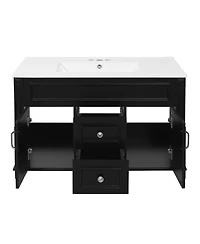 Sillysis 36 Inch Floating Bathroom Vanity with Ceramic Sink, Wall Mounted Modern Cabinet, Soft Close Drawers, French Vintage Style