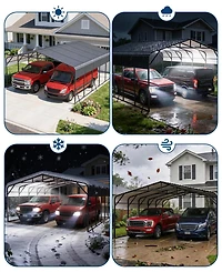 homfan Hardtop Steel Carport with Solar Light, Heavy Duty Metal Vehicle Shelter for Cars Trucks Boats Patio Driveway